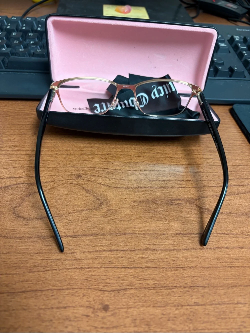 Juicy Couture Black Eyeglass Frames with Pink Case Interior